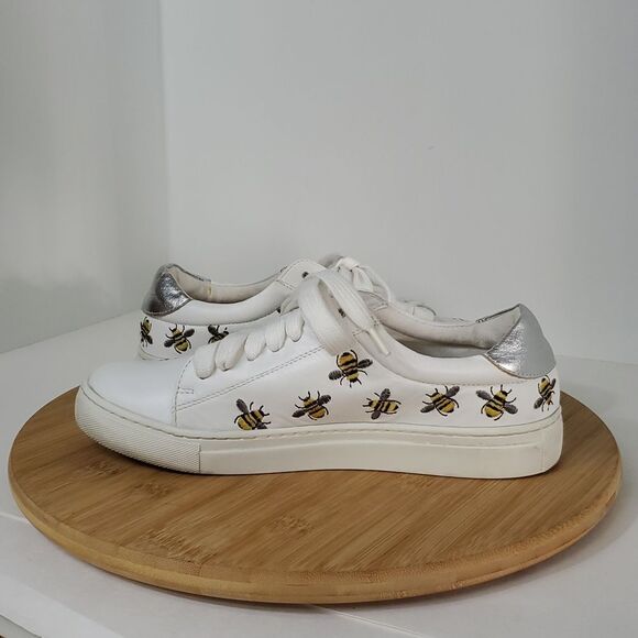 Boden Hollie White Leather Embroidered Bee Sneakers Women's Size EU 38 - Picture 10 of 12